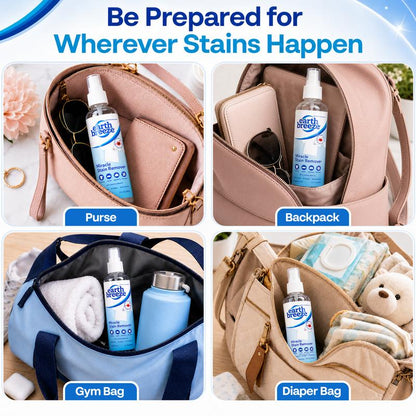 **¡NUEVO! Earth Breeze Miracle Stain Remover Spray** **Quitamanchas todo en uno** de acción rápida para ropa, alfombras, tapicería y manchas de mascotas. **Sin lejía, no tóxico.** Fabricado en EE. UU. **4 fl oz (118 ml).**